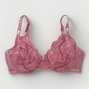 Vintage Vanity Fair Bra 34C Pink Lace Sheer Underwire Romantic Coquette 75-075